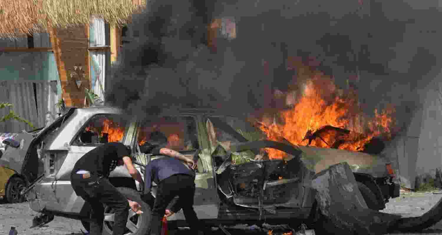 A vehicle on the main highway south of Beirut hit by an Israeli drone on Wednesday. A vehicle on the main highway south of Beirut hit by an Israeli drone on Wednesday.