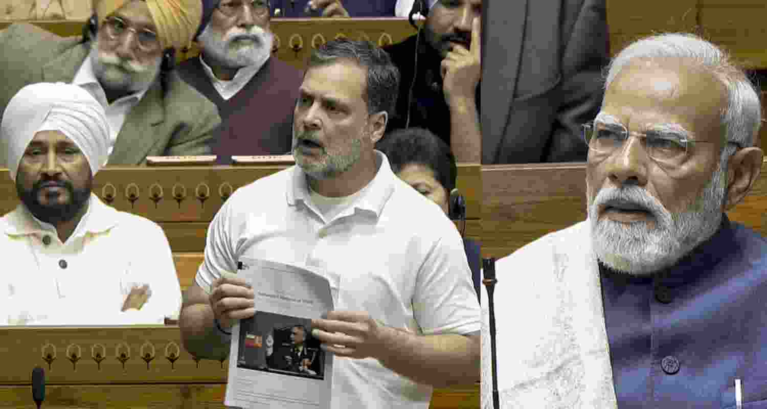 A heated row erupted in the Lok Sabha after Rahul Gandhi tried to quote an unpublished memoir of ex-Army chief M M Naravane, prompting BJP protests. A heated row erupted in the Lok Sabha after Rahul Gandhi tried to quote an unpublished memoir of ex-Army chief M M Naravane, prompting BJP protests.