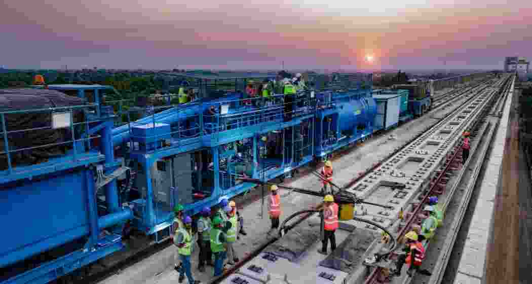 Work underway at the Mumbai–Ahmedabad bullet train route. Work underway at the Mumbai–Ahmedabad bullet train route.