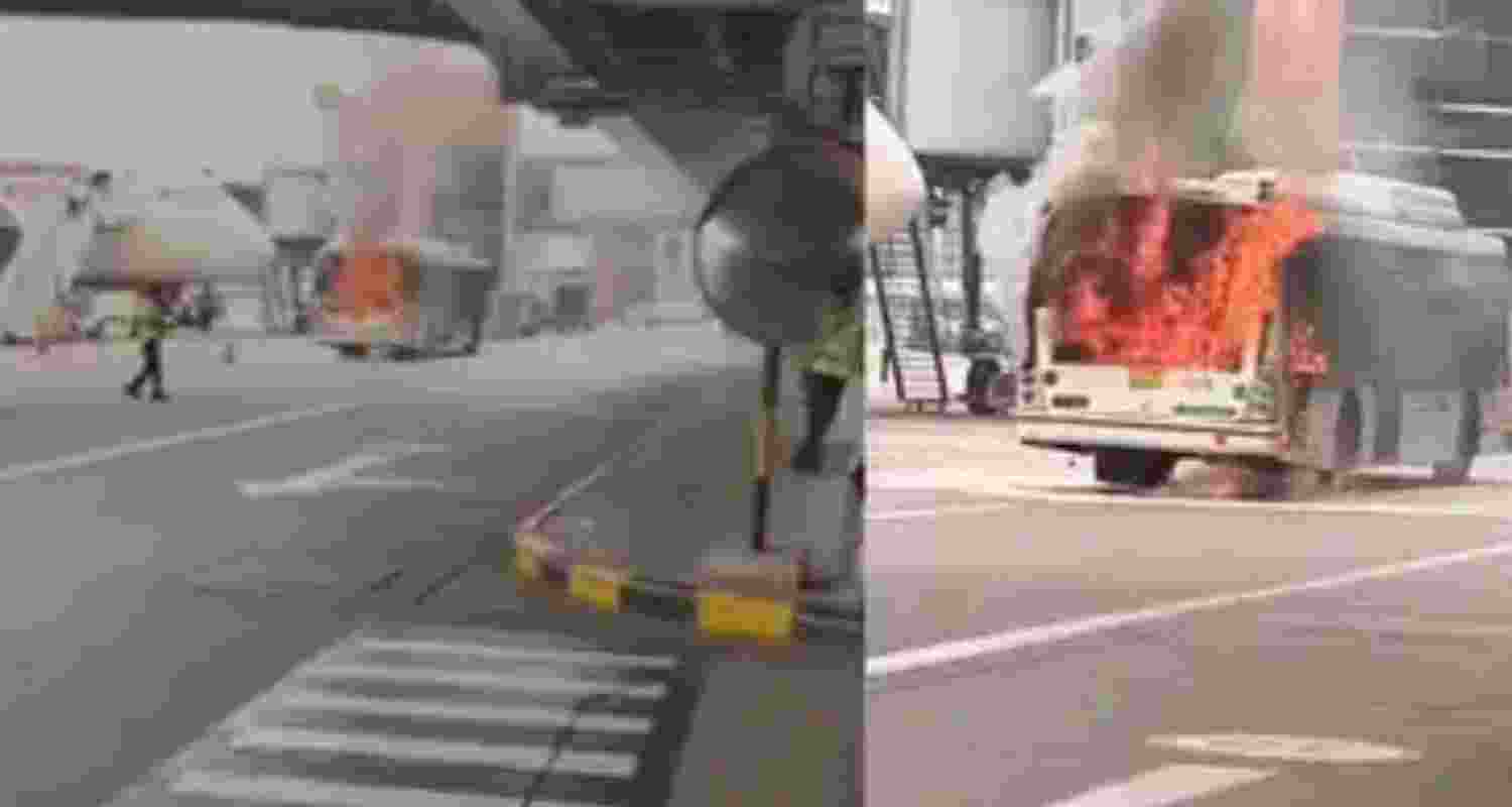 A video showed the bus engulfed in a raging fire. A video showed the bus engulfed in a raging fire.