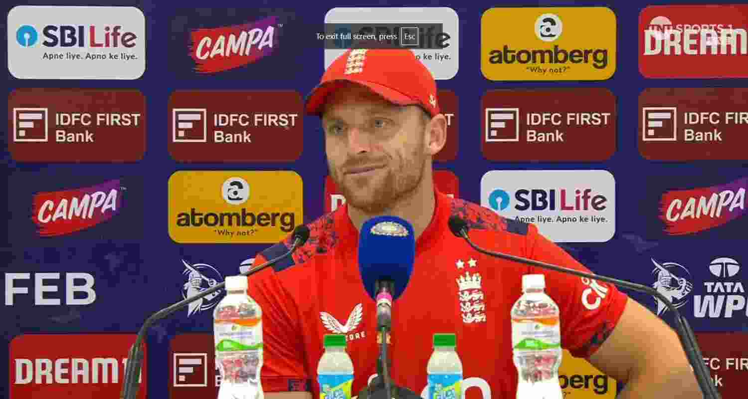 England skipper Jos Buttler speaks to reporters at the post match conference. England skipper Jos Buttler speaks to reporters at the post match conference.