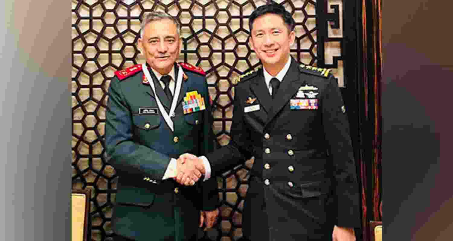 CDS Gen Anil Chauhan holds bilateral talks with Singapore counterpart Aaron Beng. CDS Gen Anil Chauhan holds bilateral talks with Singapore counterpart Aaron Beng.
