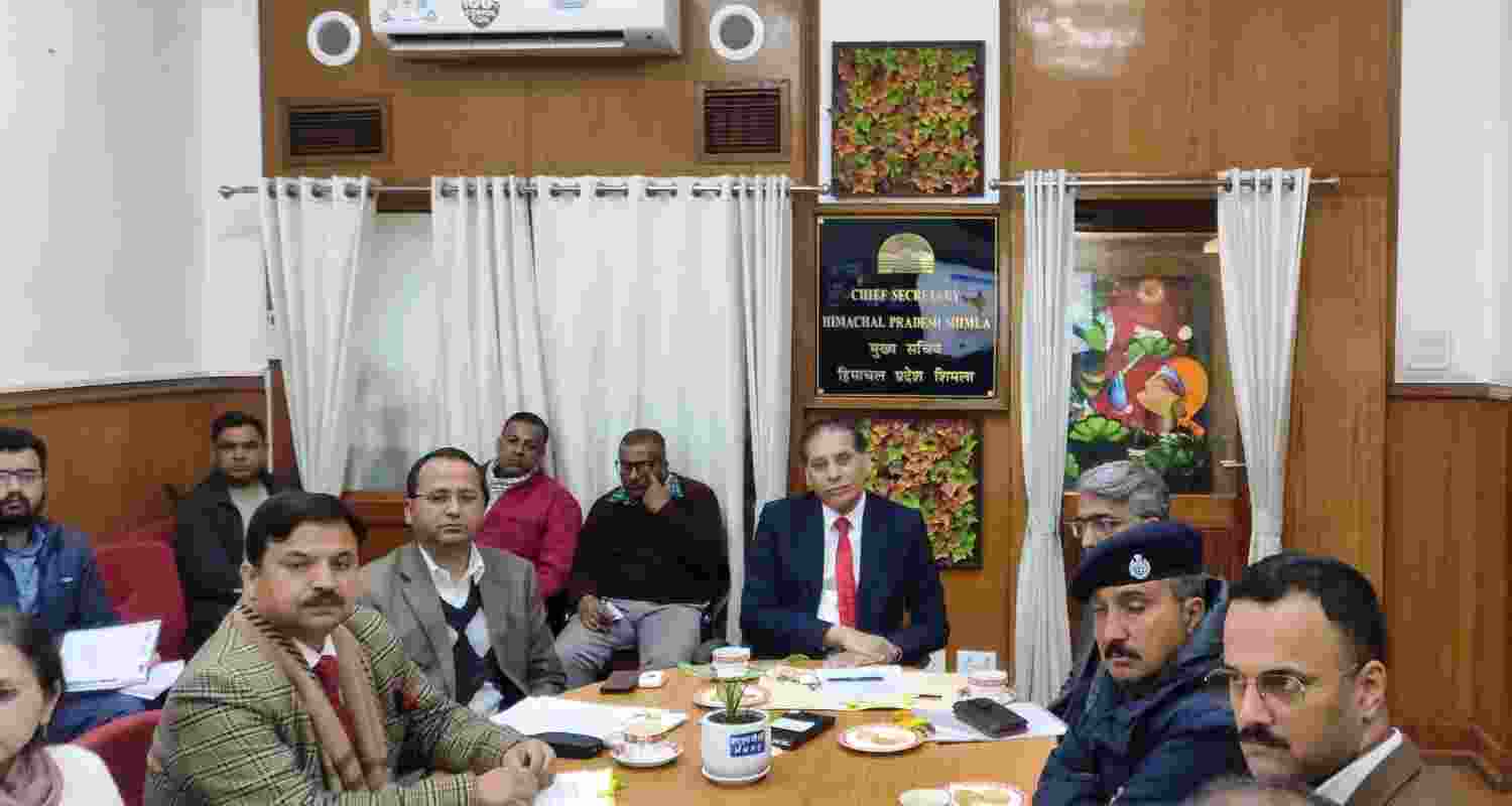 Himachal Pradesh Chief Secretary Prabodh Saxena with officers in Shimla,Tuesday. Himachal Pradesh Chief Secretary Prabodh Saxena with officers in Shimla,Tuesday.