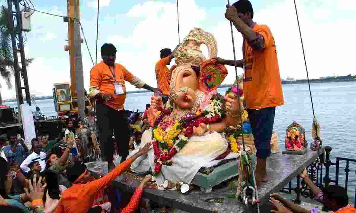 Telangana begins Ganesh idol immersion after 9-day fest Telangana begins Ganesh idol immersion after 9-day fest