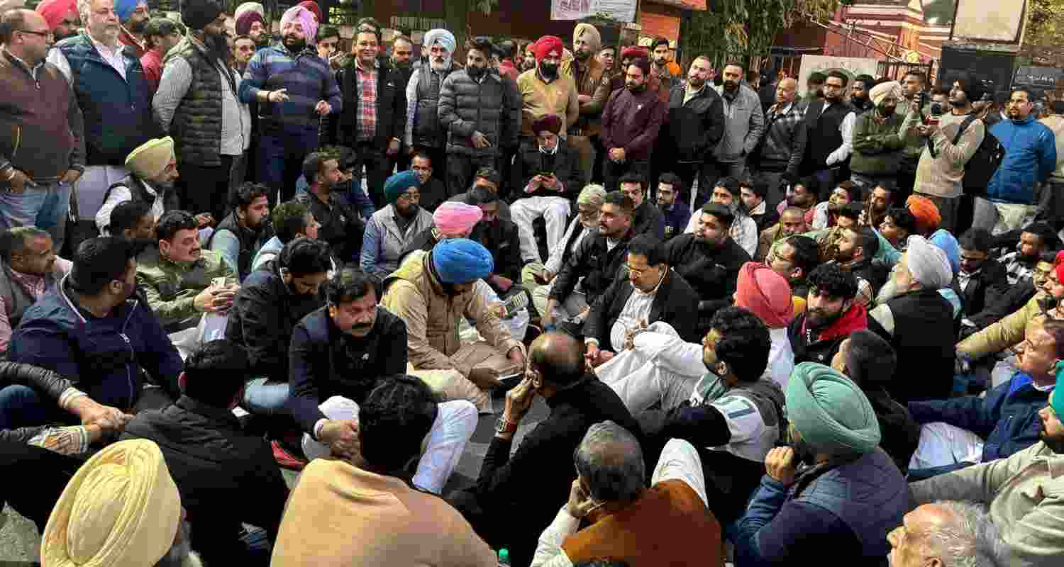 Members of the Congress party, led by by state president Amarinder Singh Raja Warring, protesting after the announcement of the results of Amritsar mayoral polls on Monday. File photo. Members of the Congress party, led by by state president Amarinder Singh Raja Warring, protesting after the announcement of the results of Amritsar mayoral polls on Monday. File photo.