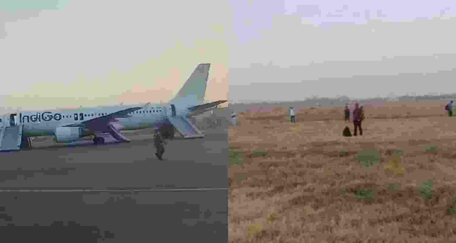 Screengrabs of the evacuated aircraft, from a video shared by news agency PTI. Screengrabs of the evacuated aircraft, from a video shared by news agency PTI.