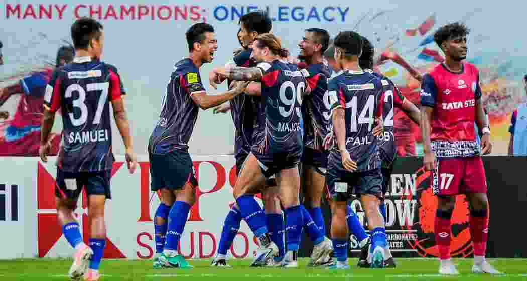 Diamond Harbour players celebrate after scoring a goal. Diamond Harbour players celebrate after scoring a goal.