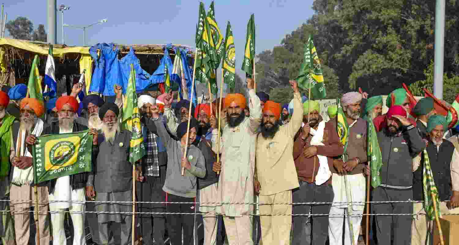 Farmers gather at Shambhu border ahead of their Delhi march, in Patiala district, Punjab, Friday. Farmers gather at Shambhu border ahead of their Delhi march, in Patiala district, Punjab, Friday.