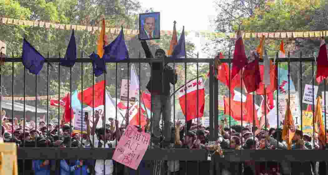 A file photograph of Jawaharlal Nehru University Students' Union members staging a protest rally to press for the implementation of UGC’s equity regulations in February. A file photograph of Jawaharlal Nehru University Students' Union members staging a protest rally to press for the implementation of UGC’s equity regulations in February.