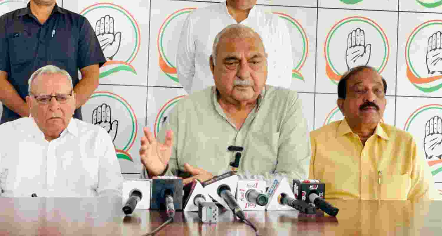 Former Haryana Chief Minister Bhupinder Singh Hooda addresses mediapersons. Former Haryana Chief Minister Bhupinder Singh Hooda addresses mediapersons.