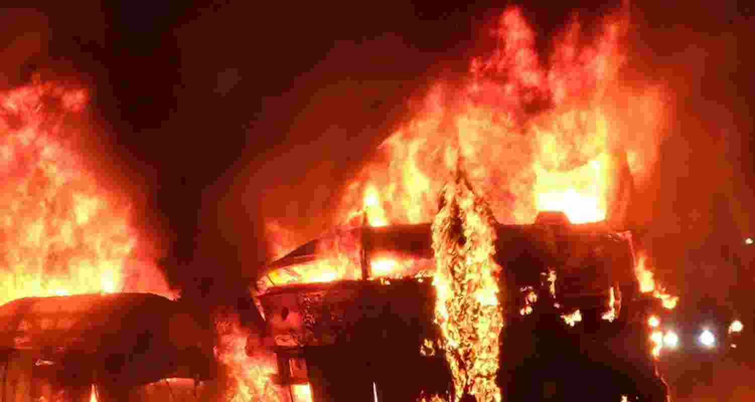 The crash occurred at around 2 a.m. after the truck jumped a road divider and collided with the bus, said East Zone Inspector General of Police Ravikanthe Gowda The crash occurred at around 2 a.m. after the truck jumped a road divider and collided with the bus, said East Zone Inspector General of Police Ravikanthe Gowda