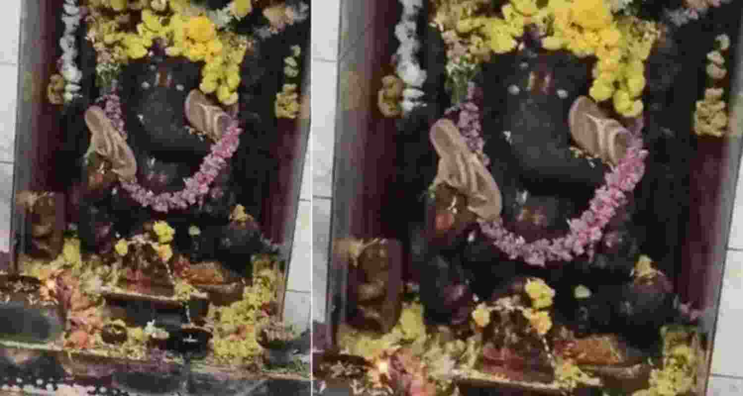 The desecration was discovered on Sunday morning by locals who regularly visit the temple to pray. The desecration was discovered on Sunday morning by locals who regularly visit the temple to pray.