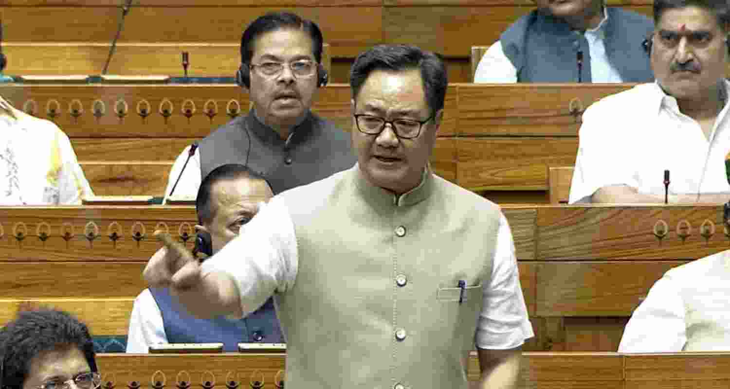 Union Parliamentary Affairs Minister Kiren Rijiju addressing the Lok Sabha on Wednesday. Union Parliamentary Affairs Minister Kiren Rijiju addressing the Lok Sabha on Wednesday.