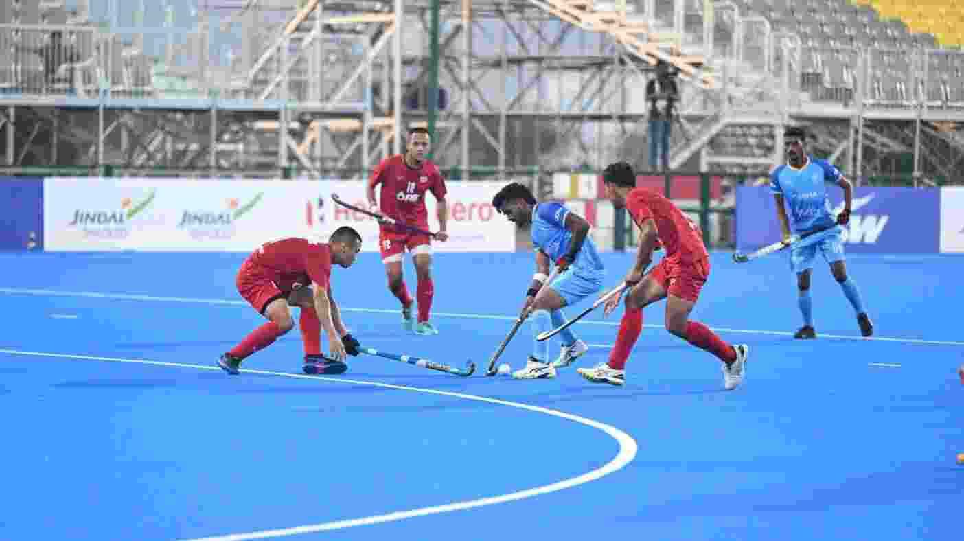 Indian Junior Men's team in action against Thailand. Image: X. Indian Junior Men's team in action against Thailand. Image: X.