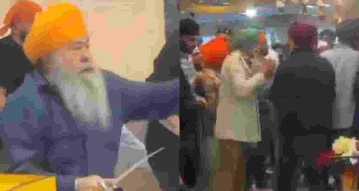 Screengrab from the video shows violence at gurdwara. Screengrab from the video shows violence at gurdwara.