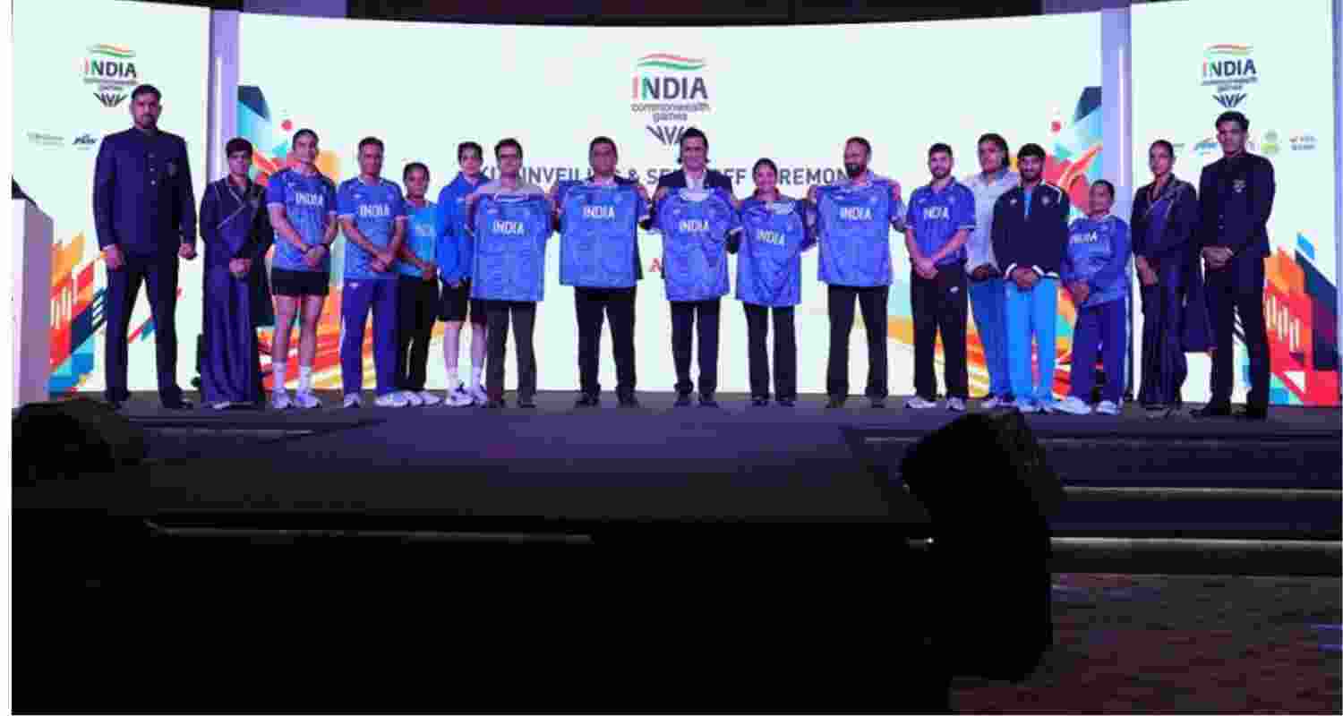 The official ceremonial and competition kit of the Indian contingent for the Commonwealth Games being unveiled by the Indian Olympic Association in New Delhi. The official ceremonial and competition kit of the Indian contingent for the Commonwealth Games being unveiled by the Indian Olympic Association in New Delhi.