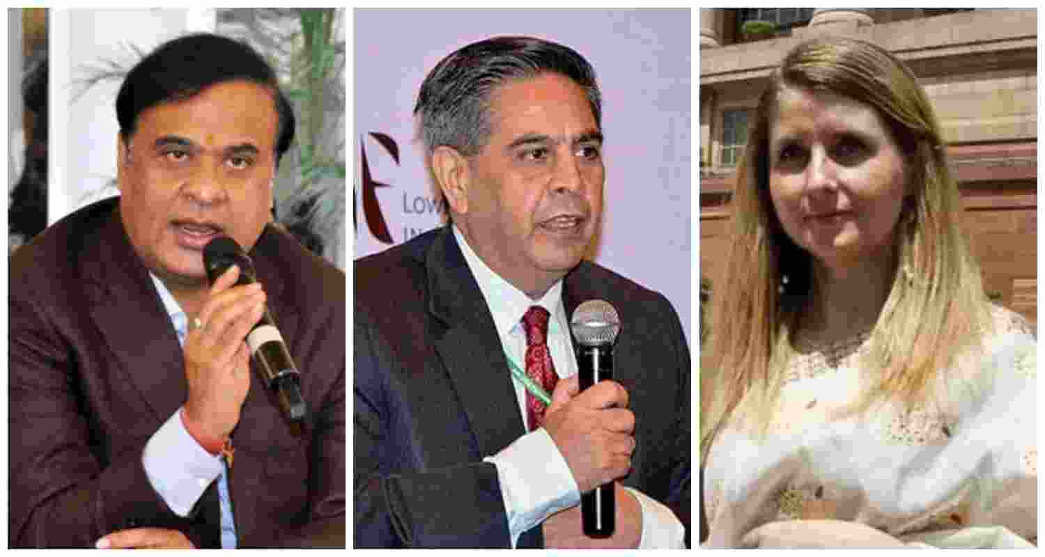 Assam CM Himanta Biswa Sarma (L), Pakistani national Ali Tauqeer Sheikh (C), Elizabeth Gogoi, a British national and wife of Gaurav Gogoi (R). Assam CM Himanta Biswa Sarma (L), Pakistani national Ali Tauqeer Sheikh (C), Elizabeth Gogoi, a British national and wife of Gaurav Gogoi (R).