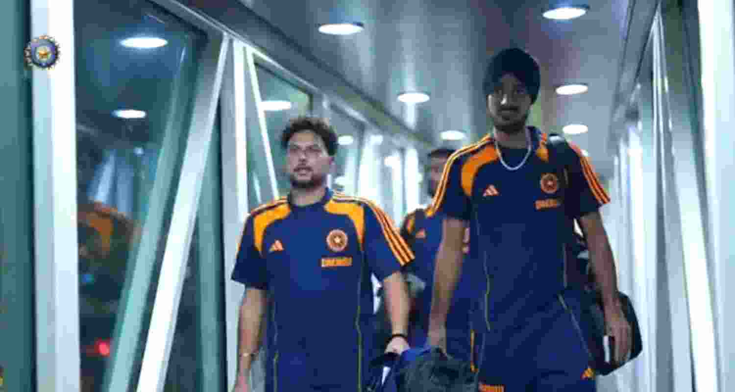 Screengrab from a video showing the Indian cricket team deboarding their plane in the UK. Screengrab from a video showing the Indian cricket team deboarding their plane in the UK.