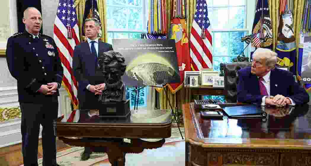 US Space Force General Michael Guetlein (left) with President Donald Trump in the Oval Office, Washington, on Tuesday, during the official announcement of the Golden Dome missile defence plan. US Space Force General Michael Guetlein (left) with President Donald Trump in the Oval Office, Washington, on Tuesday, during the official announcement of the Golden Dome missile defence plan.