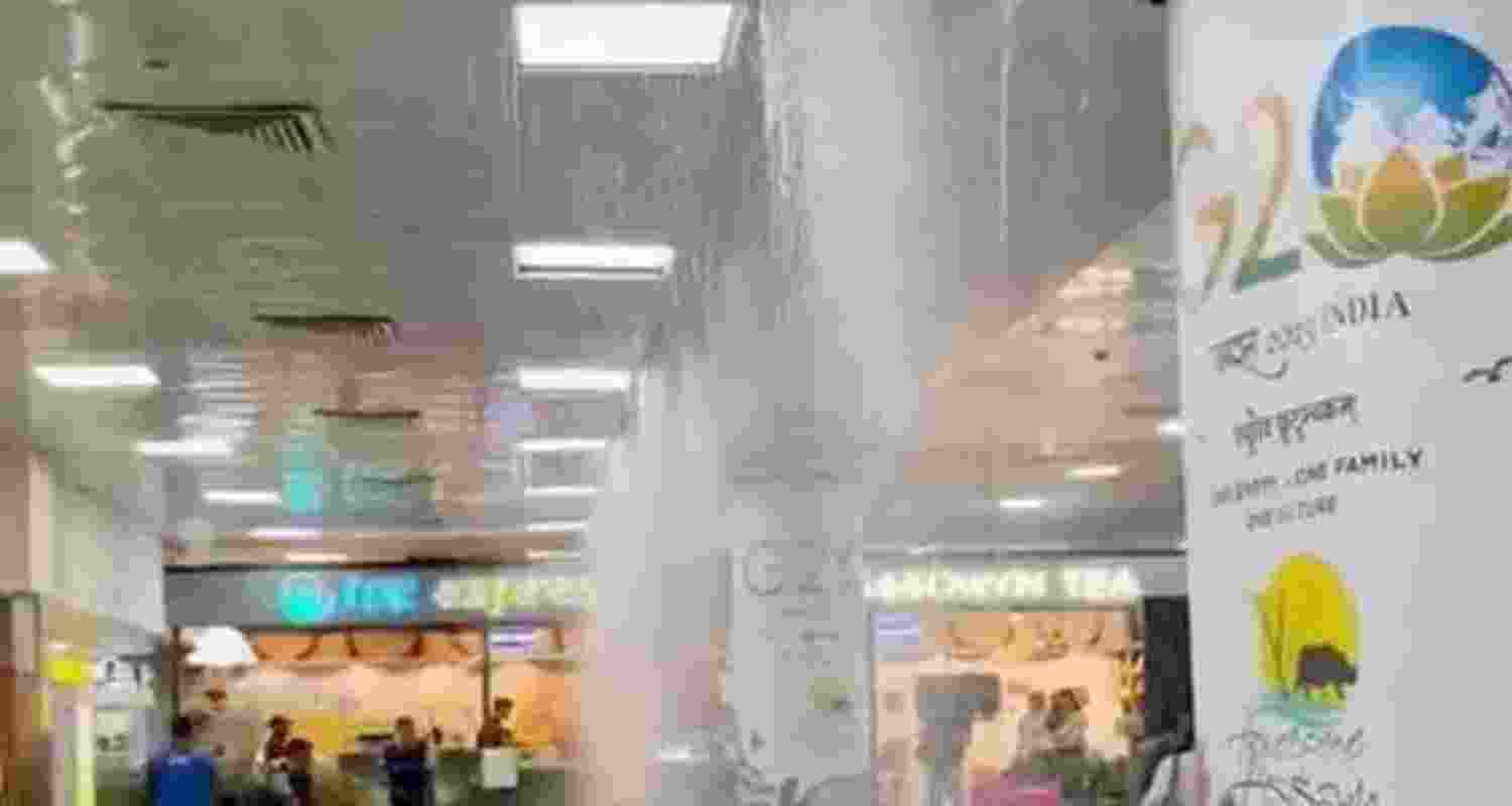Ceiling collapse disrupts operations at Guwahati Airport amid sudden downpour. Ceiling collapse disrupts operations at Guwahati Airport amid sudden downpour.