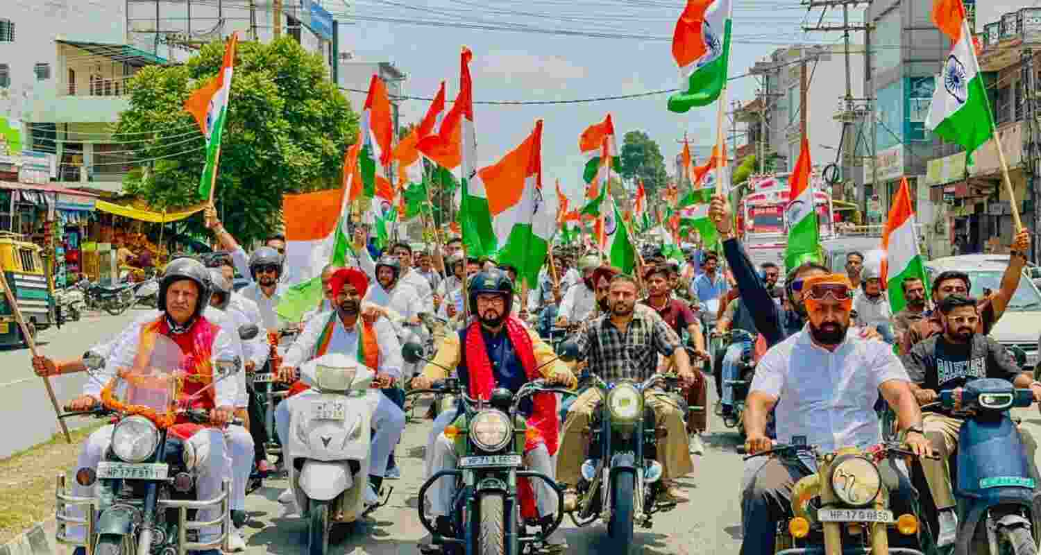 Hamirpur MP Anurag Thakur during the Tiranga Yatra in Nahan. Hamirpur MP Anurag Thakur during the Tiranga Yatra in Nahan.