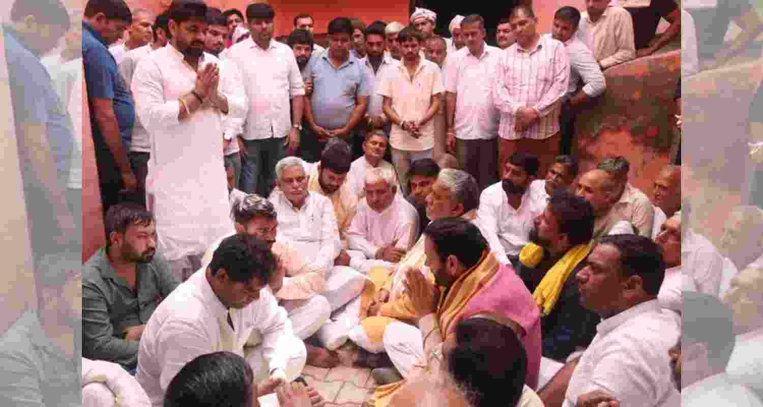 Haryana Chief Minister Nayab Singh Saini visits the family of late ASI Sandeep Lather in Rohtak on Wednesday. Haryana Chief Minister Nayab Singh Saini visits the family of late ASI Sandeep Lather in Rohtak on Wednesday.