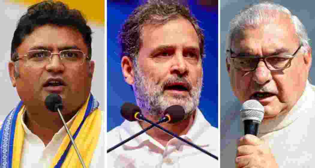 Former Haryana Congress president Ashok Tanwar, senior Congress leader Rahul Gandhi, and senior party leader Bhupinder Singh Hooda. Former Haryana Congress president Ashok Tanwar, senior Congress leader Rahul Gandhi, and senior party leader Bhupinder Singh Hooda.