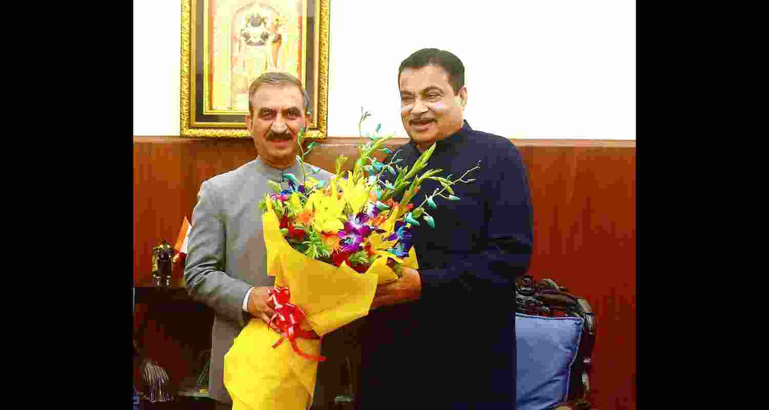 Himachal Pradesh Chief Minister Sukhvinder Singh Sukhu meets Union Road Transport and Highways Minister Nitin Gadkari in New Delhion Tuesday. Himachal Pradesh Chief Minister Sukhvinder Singh Sukhu meets Union Road Transport and Highways Minister Nitin Gadkari in New Delhion Tuesday.