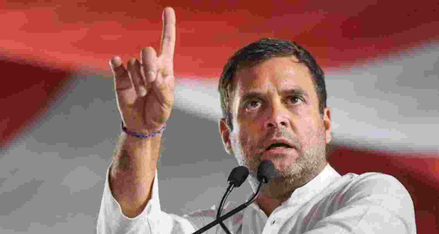 Congress leader Rahul Gandhi during his address. Congress leader Rahul Gandhi during his address.