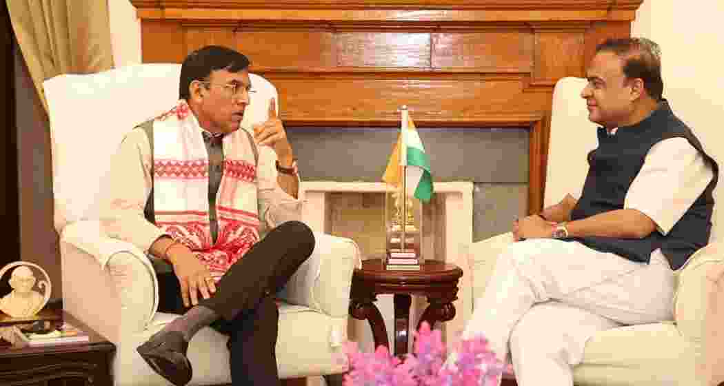 Assam Chief Minister Himanta Biswa Sarma meets Union Sports Minister Mansukh Mandaviya in New Delhi on Monday to discuss sports infrastructure development and labour welfare initiatives. Assam Chief Minister Himanta Biswa Sarma meets Union Sports Minister Mansukh Mandaviya in New Delhi on Monday to discuss sports infrastructure development and labour welfare initiatives.