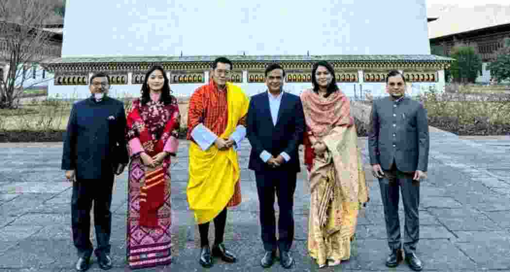 Assam CM Himanta Biswa Sarma and Riniki Bhuyan Sharma meet His Majesty King Jigme Khesar Namgyel Wangchuck and Her Majesty The Gyaltsuen Jetsun Pema at the Golden Throne Room in Tashichhodzong, Thimphu on December 17. Assam CM Himanta Biswa Sarma and Riniki Bhuyan Sharma meet His Majesty King Jigme Khesar Namgyel Wangchuck and Her Majesty The Gyaltsuen Jetsun Pema at the Golden Throne Room in Tashichhodzong, Thimphu on December 17.