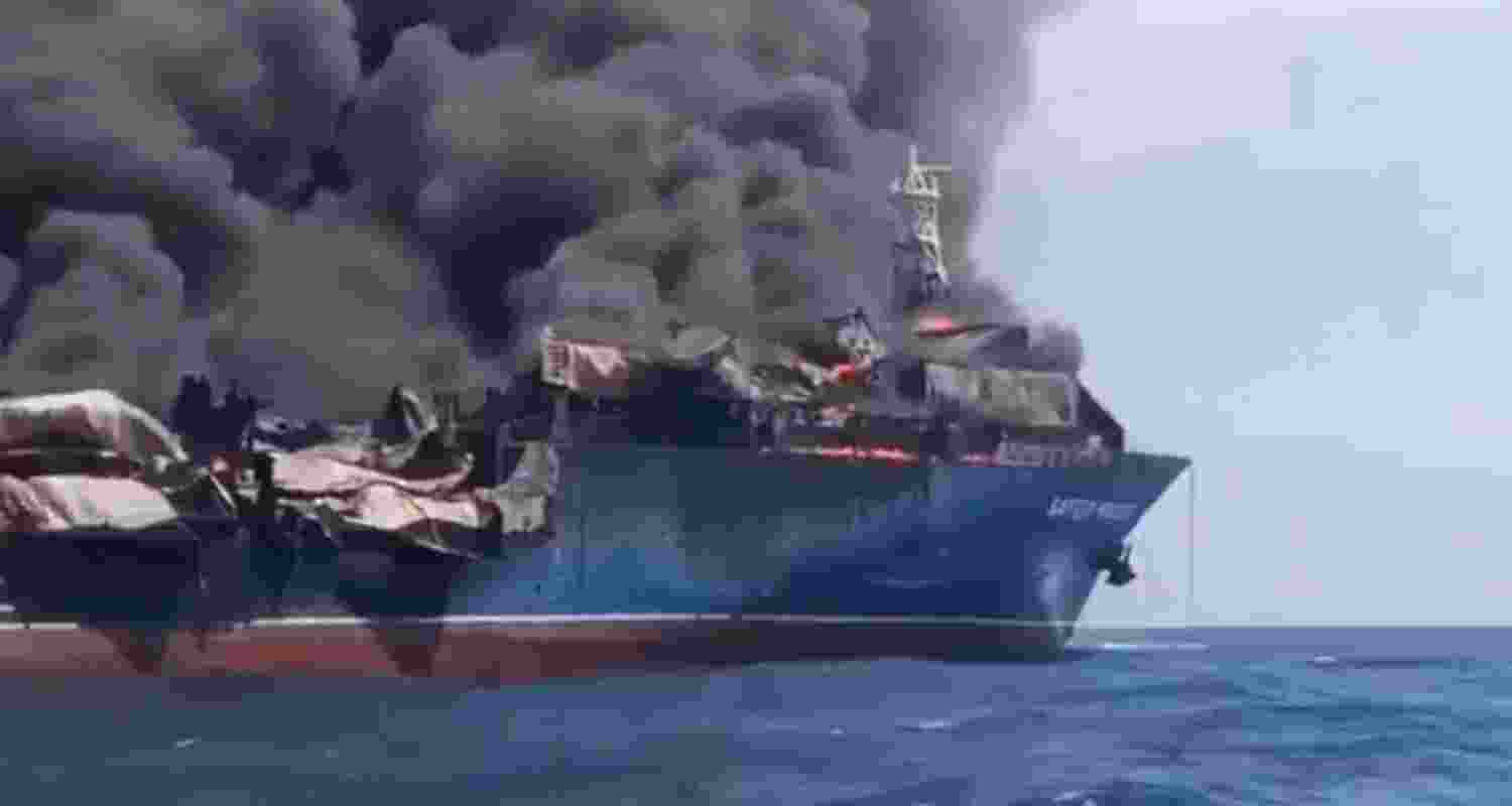 An Iranian naval ship on fire near the port city of Bandar Abbas in southern Iran. An Iranian naval ship on fire near the port city of Bandar Abbas in southern Iran.