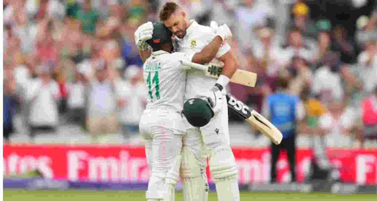 South African opener Aiden Markram embraces captain Temba Bavuma after completing his century on Day 3 of the ICC World Test Championship final against Australia at Lord's. South African opener Aiden Markram embraces captain Temba Bavuma after completing his century on Day 3 of the ICC World Test Championship final against Australia at Lord's.