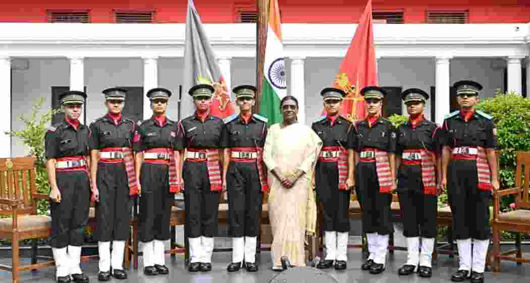 President Droupadi Murmu with officer cadets at the IMA ceremony in Dehradun. President Droupadi Murmu with officer cadets at the IMA ceremony in Dehradun.
