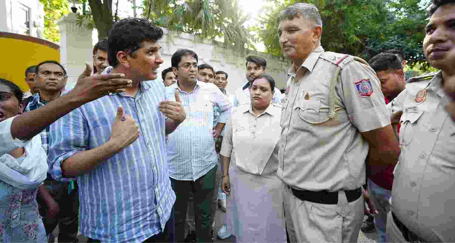 Saurabh Bharadwaj Of AAP Held During Bus Marshals Demonstration. Saurabh Bharadwaj Of AAP Held During Bus Marshals Demonstration.