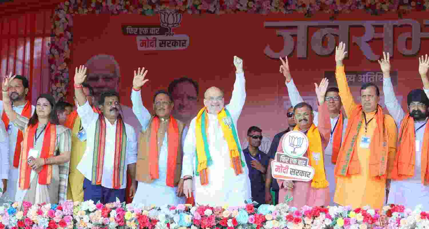 Amit Shah delivers fiery speech in Chhattisgarh Rally. Image X. Amit Shah delivers fiery speech in Chhattisgarh Rally. Image X.