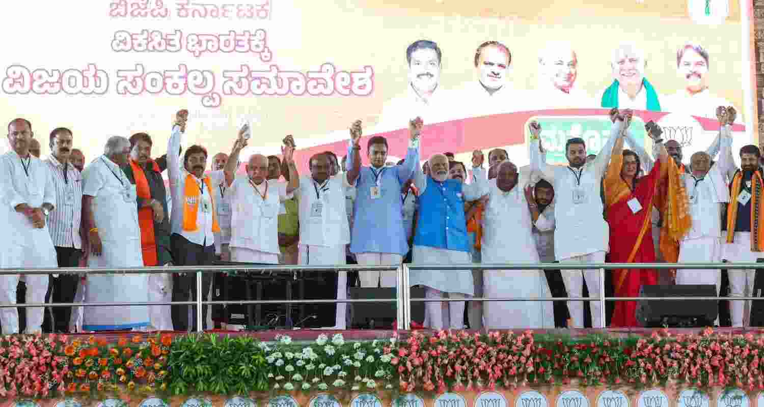 Modi in Mysuru targets entire Congress. Image X. Modi in Mysuru targets entire Congress. Image X.