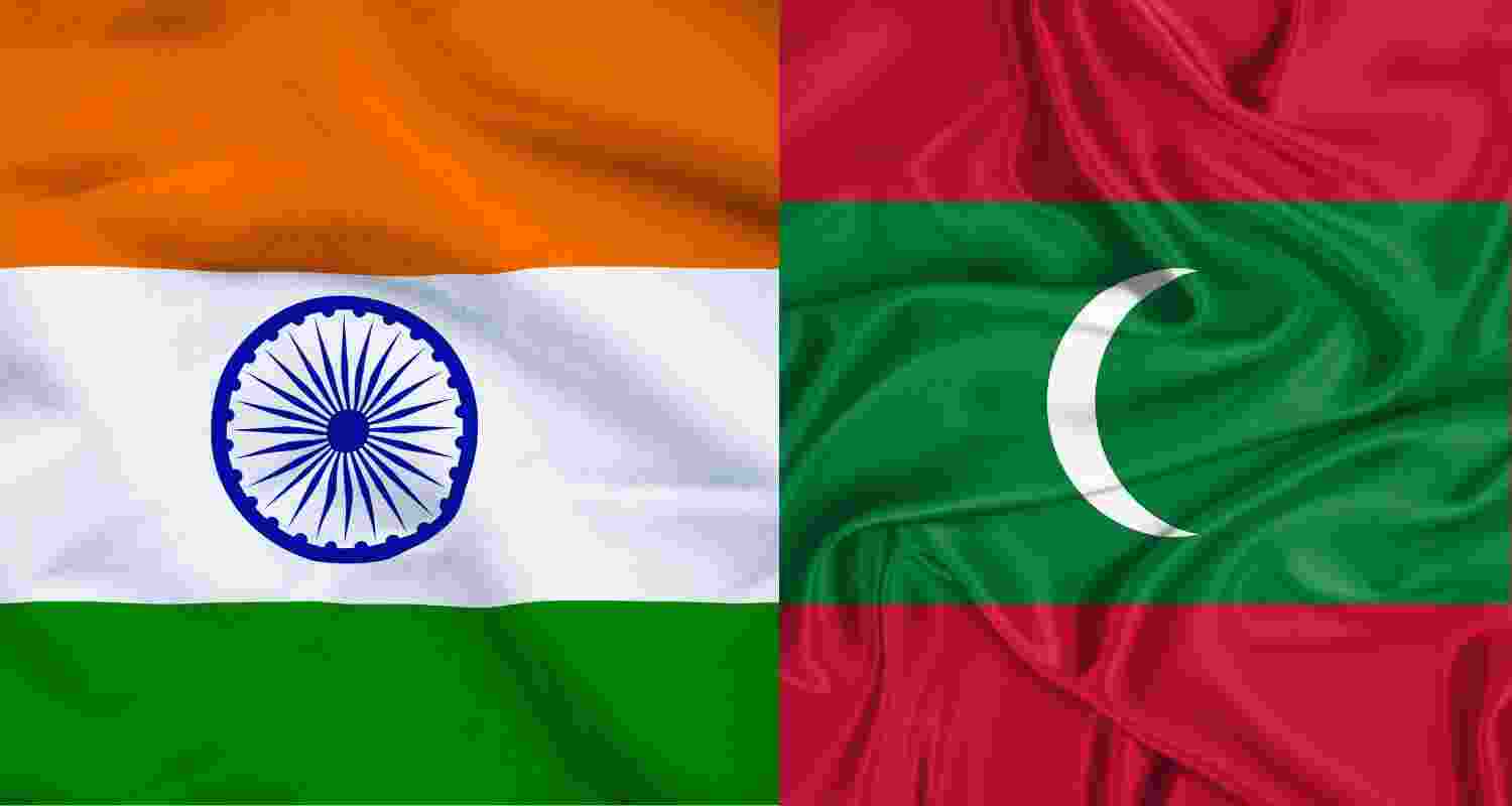 Indian and Maldivian flags. Indian and Maldivian flags.