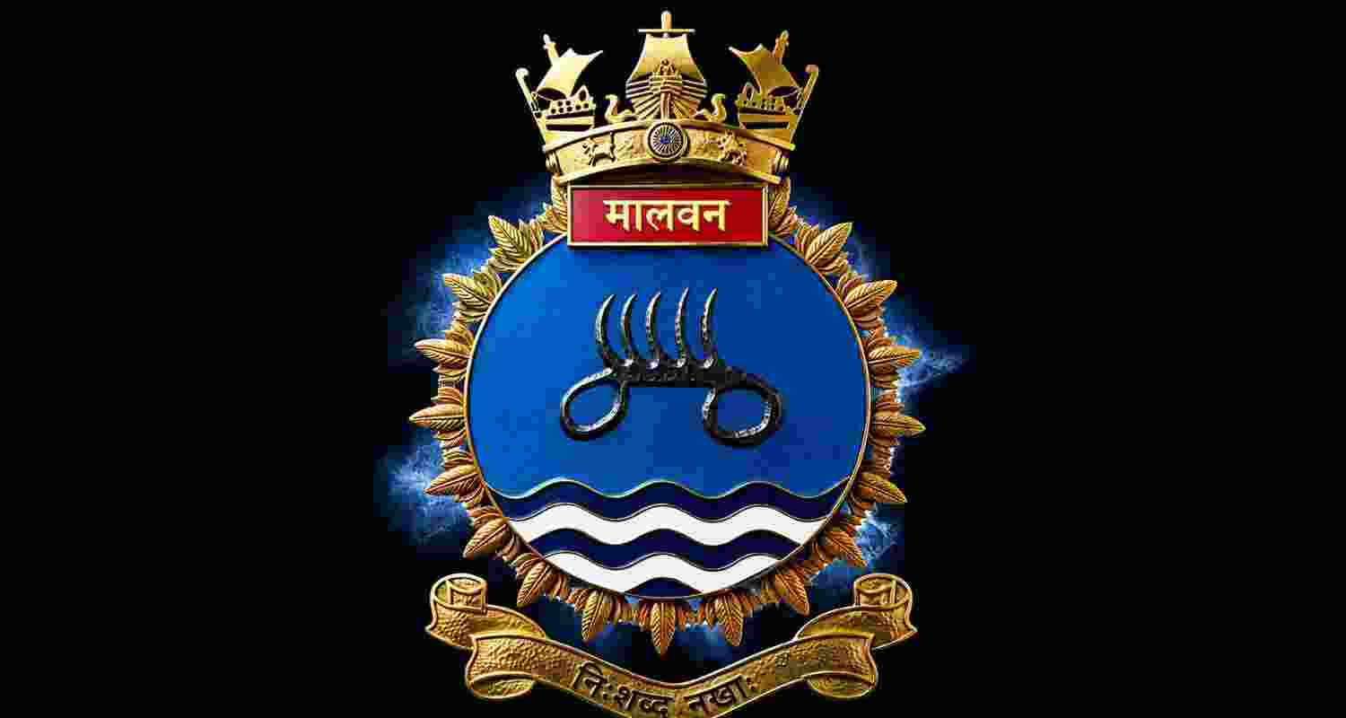 The Indian Navy unveiled the INS Malvan crest featuring the Bagh Nakha ahead of the warship's commissioning on July 22 at Kochi. The Indian Navy unveiled the INS Malvan crest featuring the Bagh Nakha ahead of the warship's commissioning on July 22 at Kochi.