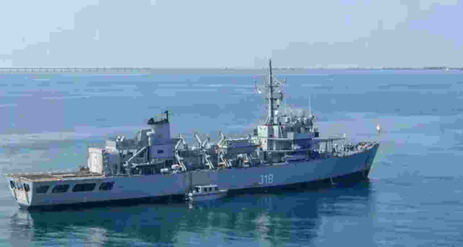 Indian Navy Ship Sandhayak patrolling the Indian Ocean. Indian Navy Ship Sandhayak patrolling the Indian Ocean.