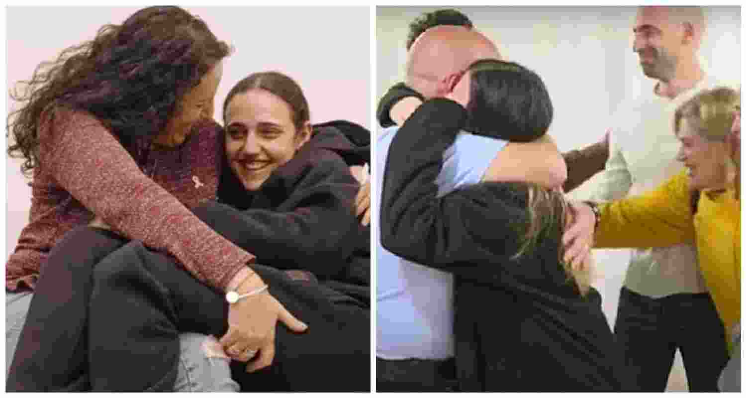 Romi Gonen and her mother Merav embrace during their emotional reunion after 15 months in captivity (left). Footage captures the moment the first three hostages were safely returned to Israel. Romi Gonen and her mother Merav embrace during their emotional reunion after 15 months in captivity (left). Footage captures the moment the first three hostages were safely returned to Israel.