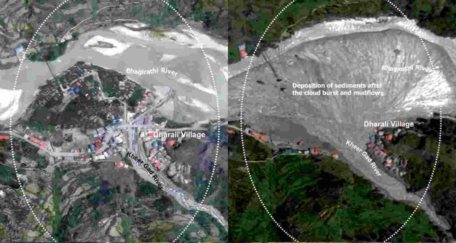 ISRO images reveal flood havoc in Uttarkashi. ISRO images reveal flood havoc in Uttarkashi.