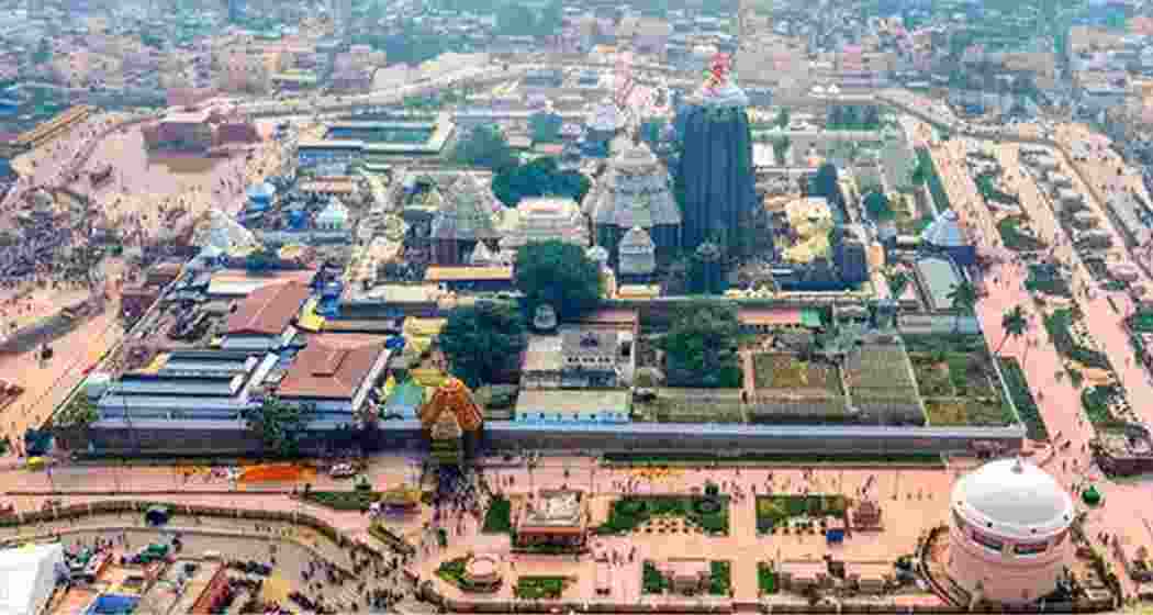 An aerial view of Puri's Jagannath temple. An aerial view of Puri's Jagannath temple.