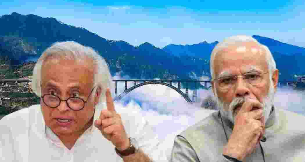 Jairam Ramesh and Prime Minister Narendra Modi with the Chenab Bridge in the background. Jairam Ramesh and Prime Minister Narendra Modi with the Chenab Bridge in the background.