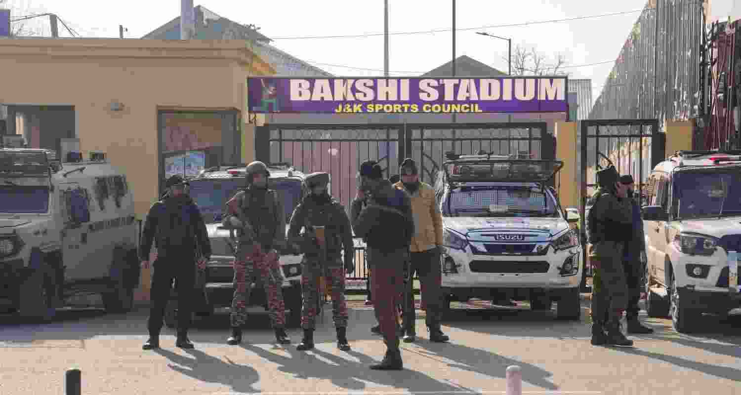 Security personnel stand guard during full dress rehearsal for Republic Day Parade 2025, in Srinagar, Friday. Security personnel stand guard during full dress rehearsal for Republic Day Parade 2025, in Srinagar, Friday.
