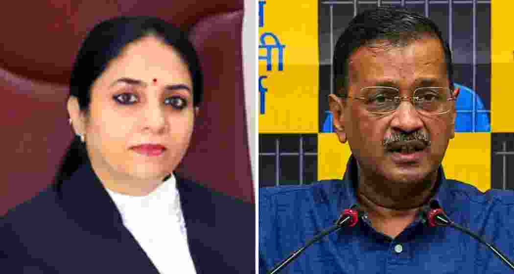 Justice Swarana Kanta Sharma (L), former Delhi Chief Minister, Arvind Kejriwal (R). Justice Swarana Kanta Sharma (L), former Delhi Chief Minister, Arvind Kejriwal (R).