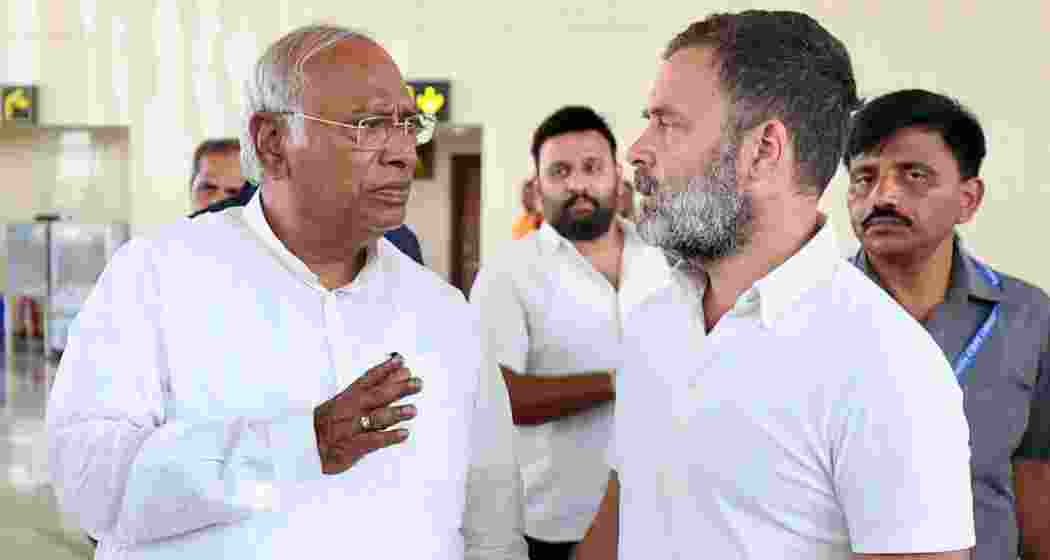 Congress president Mallikarjun Kharge and Leader of Opposition Rahul Gandhi. Congress president Mallikarjun Kharge and Leader of Opposition Rahul Gandhi.