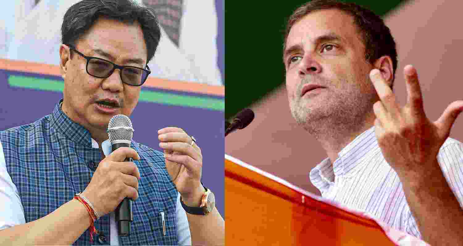 Image of Union Minister Kiren Rijiju and Congress leader Rahul Gandhi. Image of Union Minister Kiren Rijiju and Congress leader Rahul Gandhi.