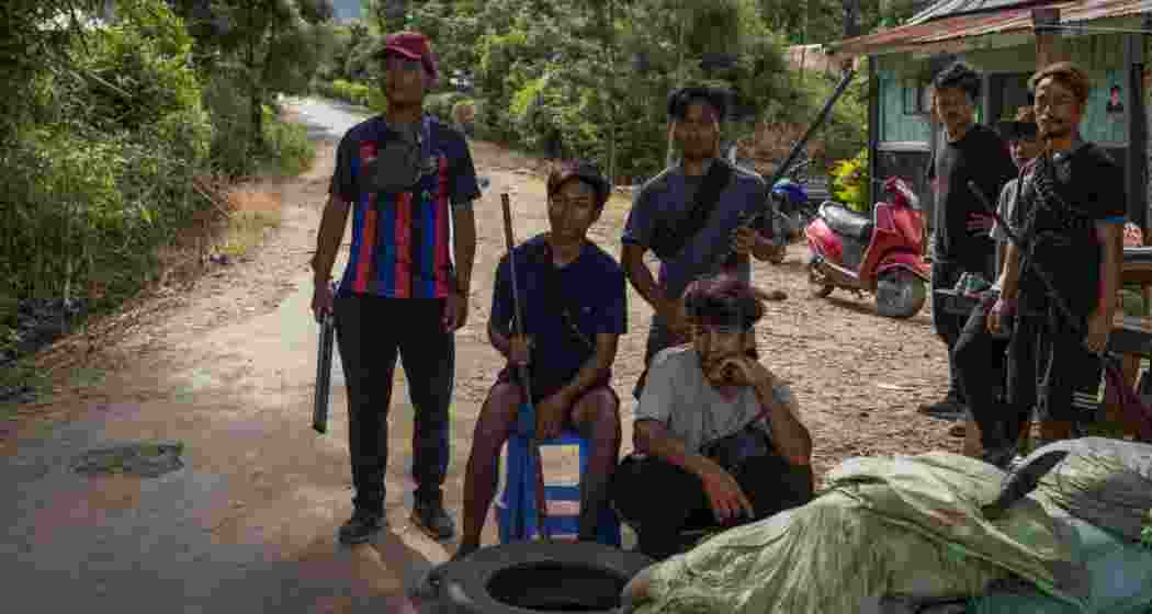 Kuki militants stand guard at a checkpoint in Torbung village. Representative image. Kuki militants stand guard at a checkpoint in Torbung village. Representative image.