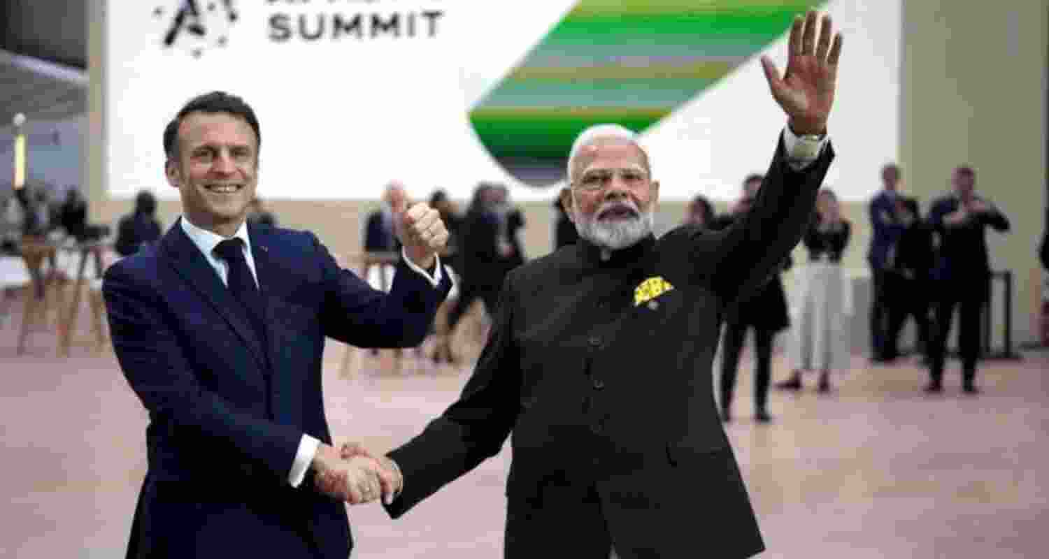 French President Emmanuel Macron with Prime Minister Narendra Modi. French President Emmanuel Macron with Prime Minister Narendra Modi.